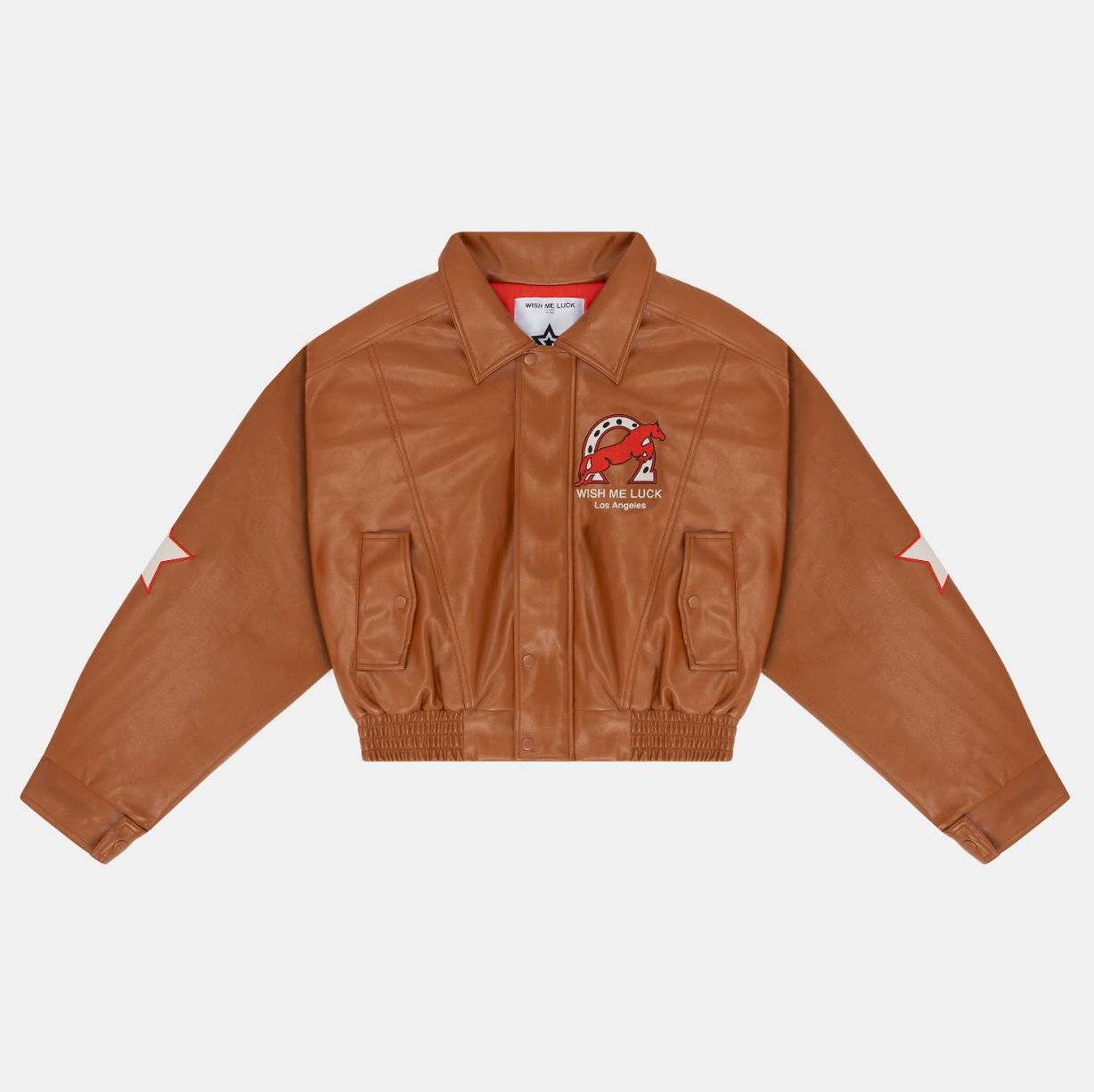 UNISEX BROWN CROPPED LEAGUE BOMBER JACKET