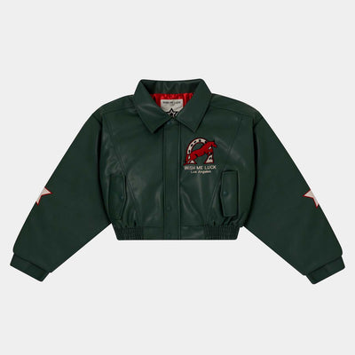 UNISEX FOREST GREEN LEAGUE BOMBER - WISH ME LUCK