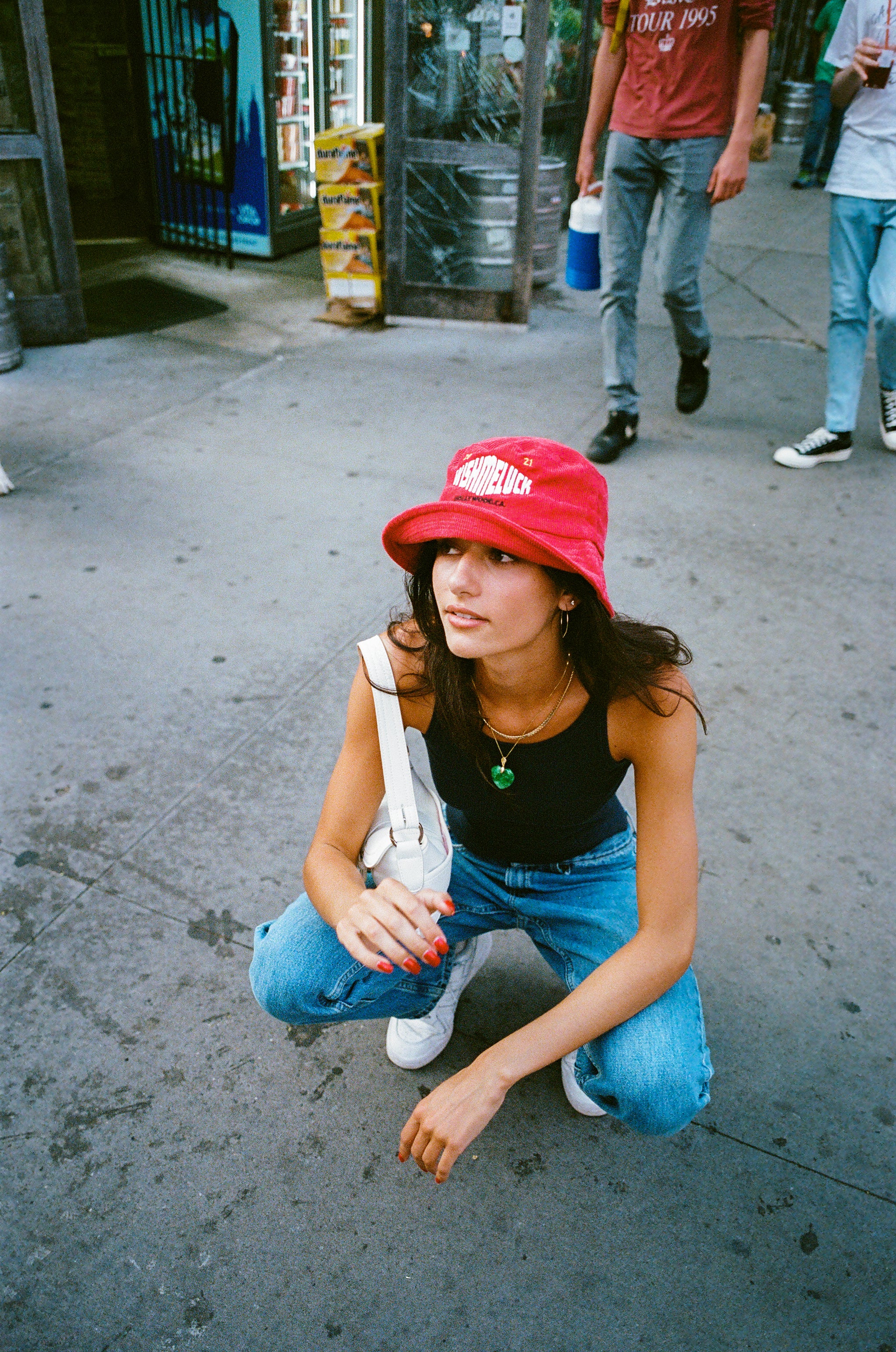 RED WISH ME LUCK CORDUROY BUCKET HAT